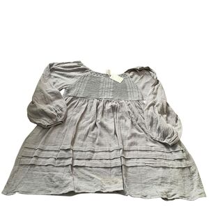 ​Heyson Linen Smocked Peasant Puff Sleeve XL Gray Cottagecore Boho Dress NWT